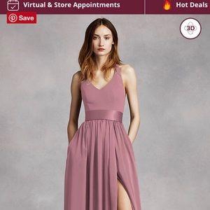 White by Vera Wang V-Neck Halter Gown With Sash